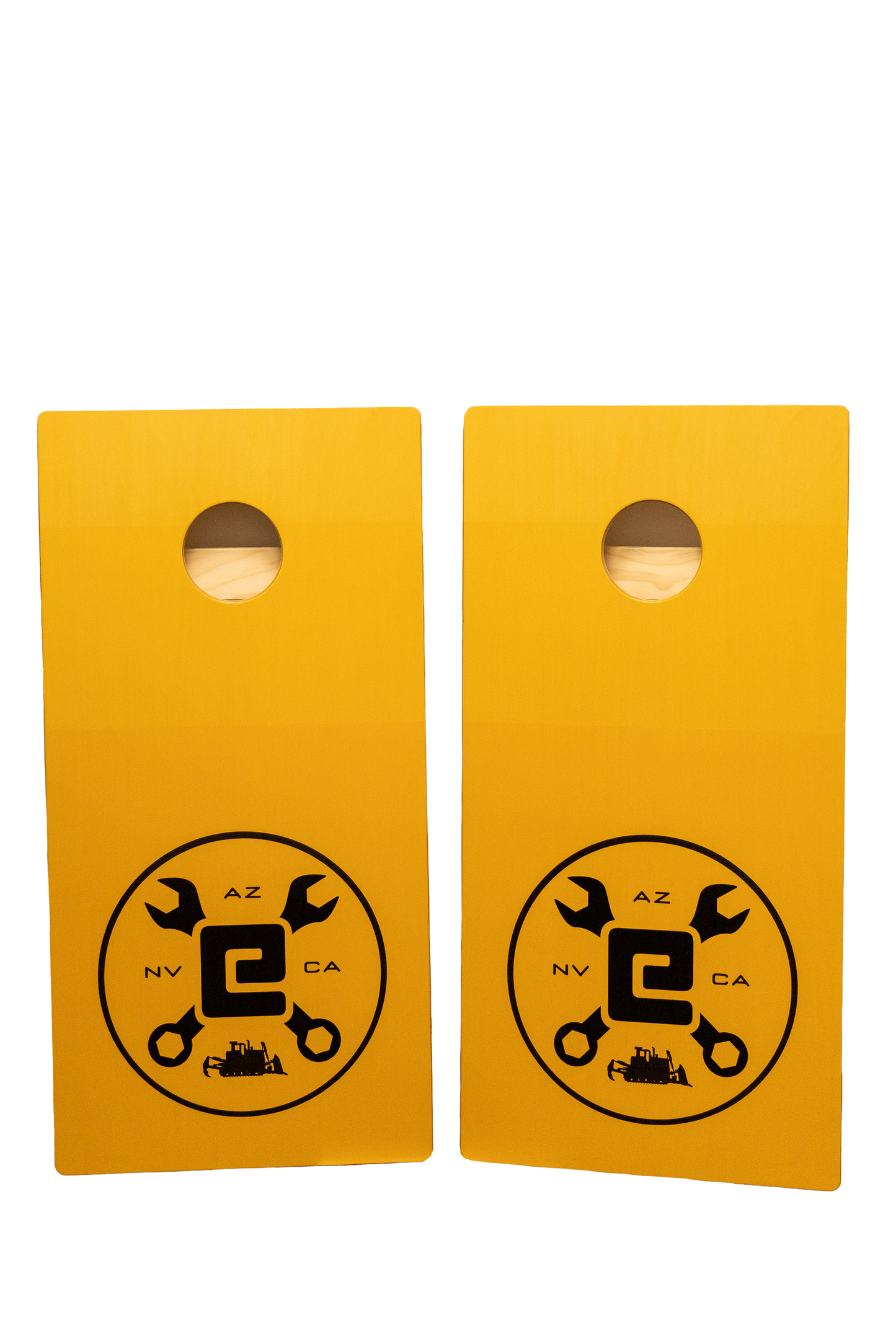 Yellow Cross Wrench Cornhole Board