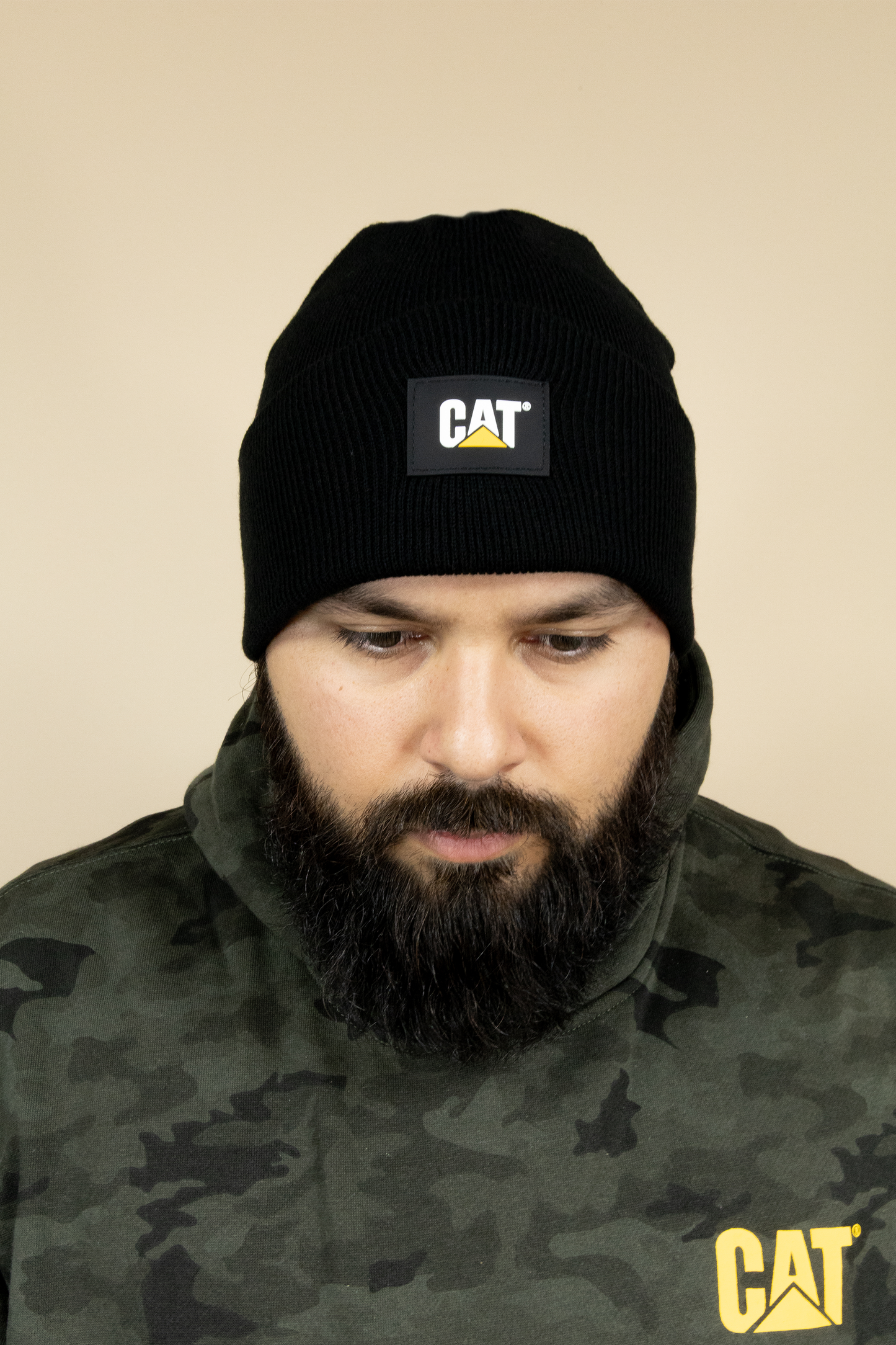 CAT Label Cuff Beanie - Black