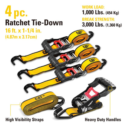 4 Piece Ratchet Tie Down Set