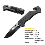 8" DROP-POINT FOLDING KNIFE WITH GLASS BREAK AND BELT CUTTER